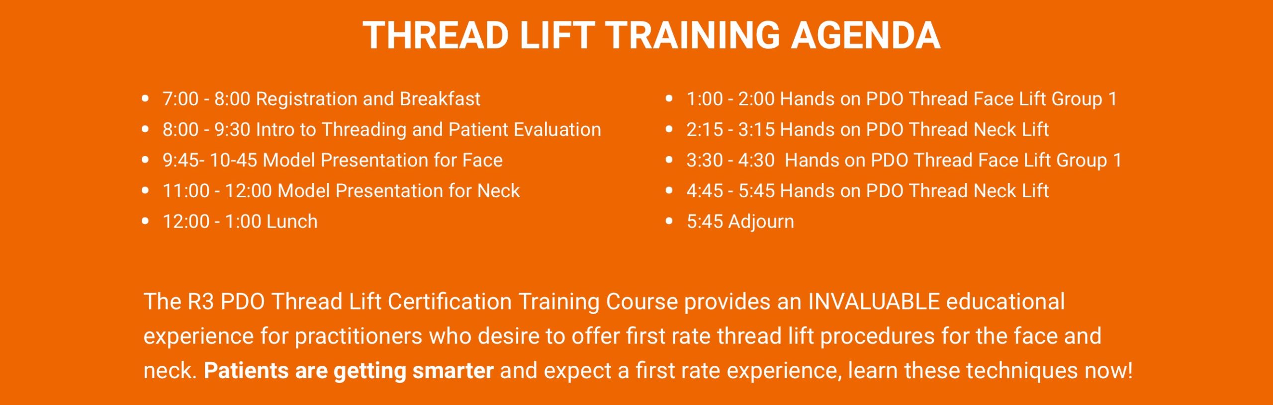 PDO thread lift training Agenda